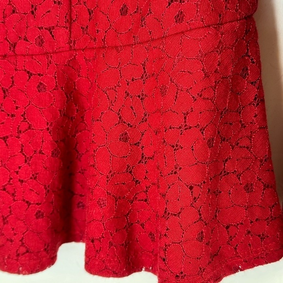 Copper Key Red Lace Dressy Holiday 3/4 length sleeves Peplum Blouse Sz L Girls - Picture 3 of 7